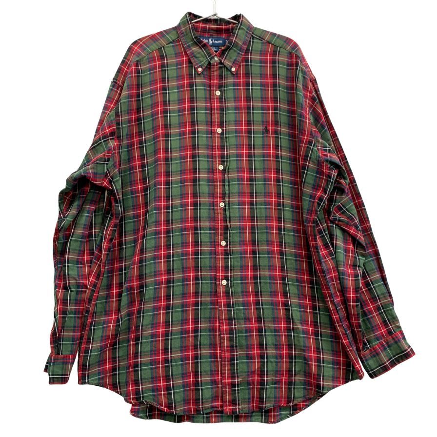 美品◆ラルフローレン ボタンダウンシャツ 90S オールド チェック レッド メンズ サイズL Ralph Lauren 【AFB8】