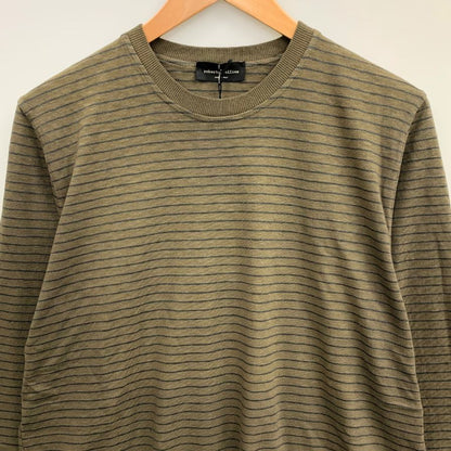 新品同様◆ロベルトコリーナ Tシャツ ロングスリーブ ボーダー リネン混 コットン カーキ サイズ48 メンズ roberto collina 【AFB41】
