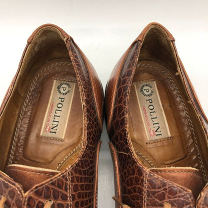 ポリーニ レザーシューズ プレーントゥ クロコ×カーフコンビ メンズ ブラウン サイズ6  POLLINI 約25.0cm【PTM3】