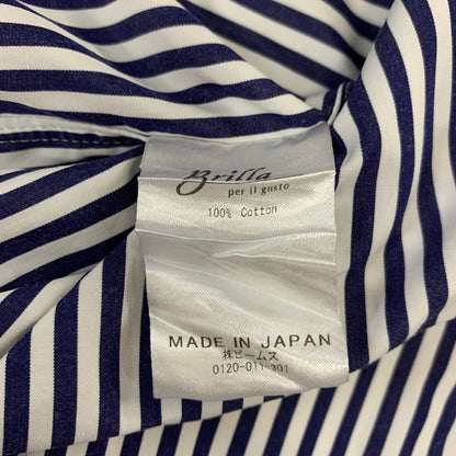 美品◆ブリッラ ペル イル グスト×トーマス メイソン シャツ ストライプ コットン ネイビー メンズ サイズ40 15 4/3 Brilla per il gusto×THOMAS MASON 【AFB11】