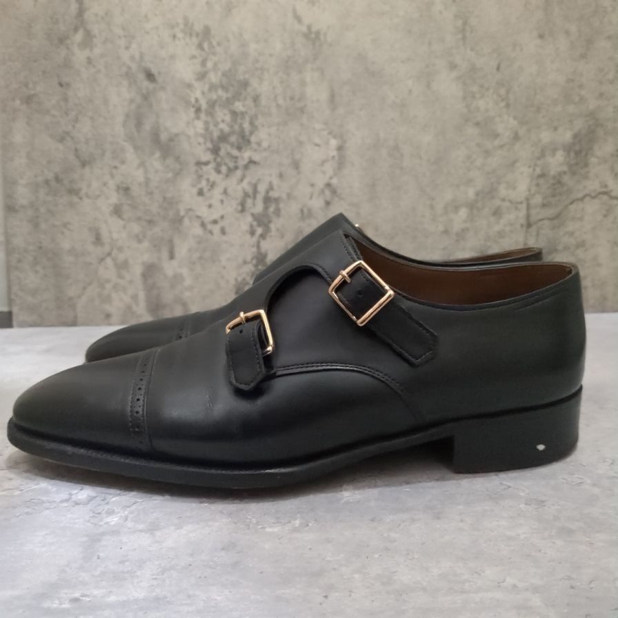 ジョンロブ レザーシューズ ダブルモンク フィリップ2 ダブルバックル ブラック メンズ サイズUK6E 7000ラスト JOHN LOBB ビジネスシューズ 約25.0cm【LA】【中古】