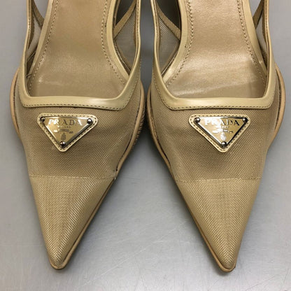 プラダ パンプス スリングバック メッシュ トライアングルロゴ ベージュ レディース サイズ37 約24.0cm【AFC31】