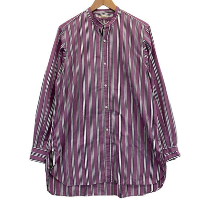 美品◆ユーゲン バンドカラーシャツ ROBシャツ ストライプ パープル系 コットン サイズ2 HEUGN 【AFB15】