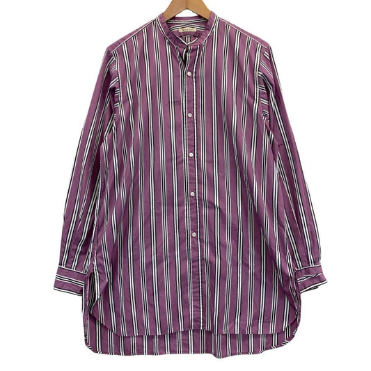 美品◆ユーゲン バンドカラーシャツ ROBシャツ ストライプ パープル系 コットン サイズ2 HEUGN 【AFB15】
