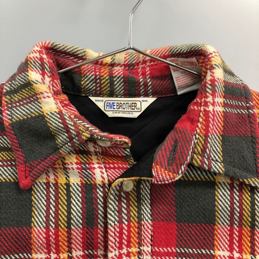 極美品◆ファイブブラザー ネルシャツ チェック柄 赤系 コットン想定 裏地キルティング付き 品質タグなし 復刻版想定 メンズ サイズS FIVE BROTHER 【AFA9】