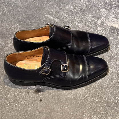 クロケット&ジョーンズ レザーシューズ LOWNDES ダブルモンク コードバン ネイビー  348ラスト サイズUK7E CROCKETT&JONES ビジネスシューズ 約25.5cm【LA】【中古】