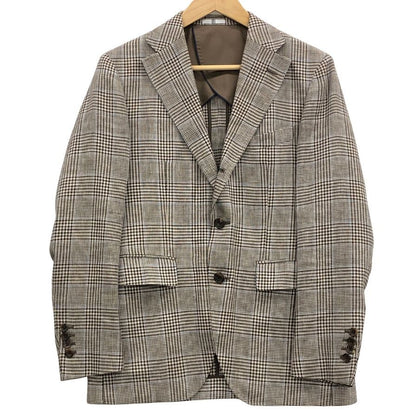 中古◆スーツセレクト リネンウール テーラードジャケット ドラゴ JSJ2052 ブラウン 千鳥格子 サイズA5 メンズ SUIT SELECT DORAGO 【AFB33】