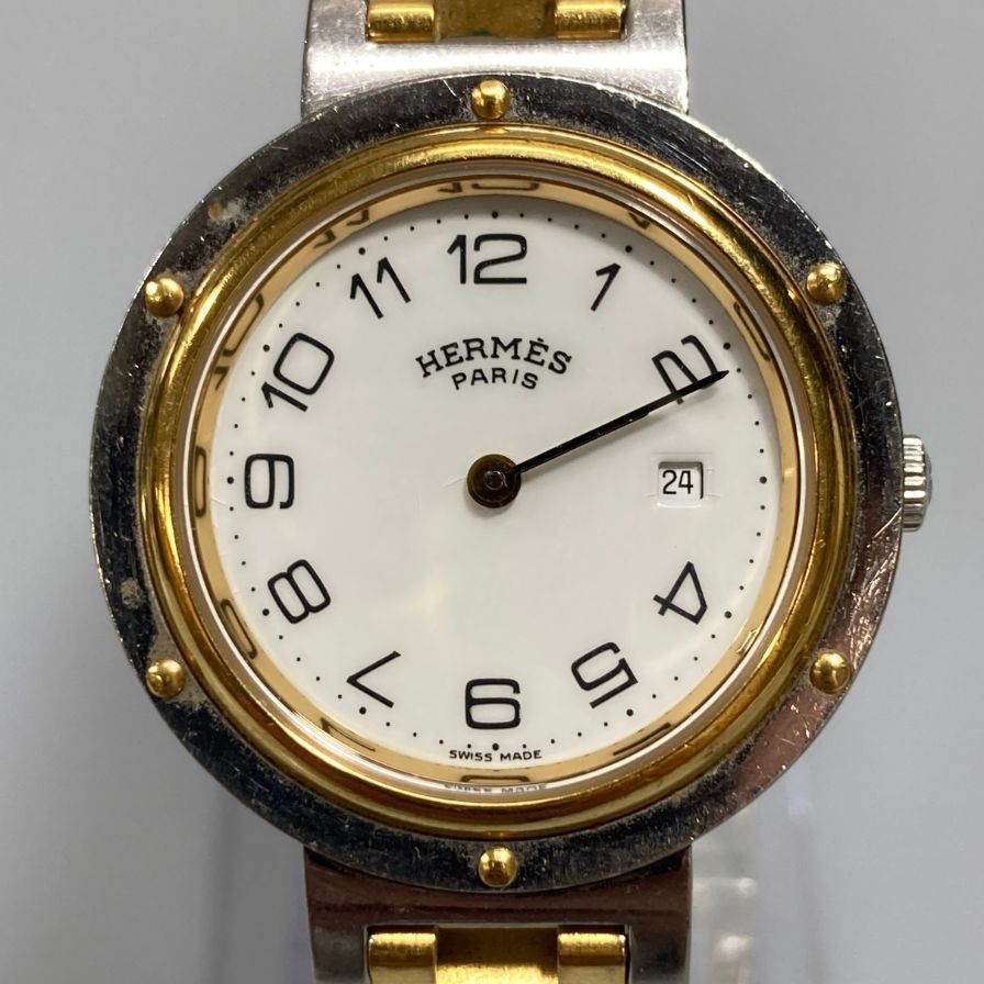エルメス 491247 クリッパー   腕時計 白文字盤 不動 クオーツ hermes【AFI11】【中古】