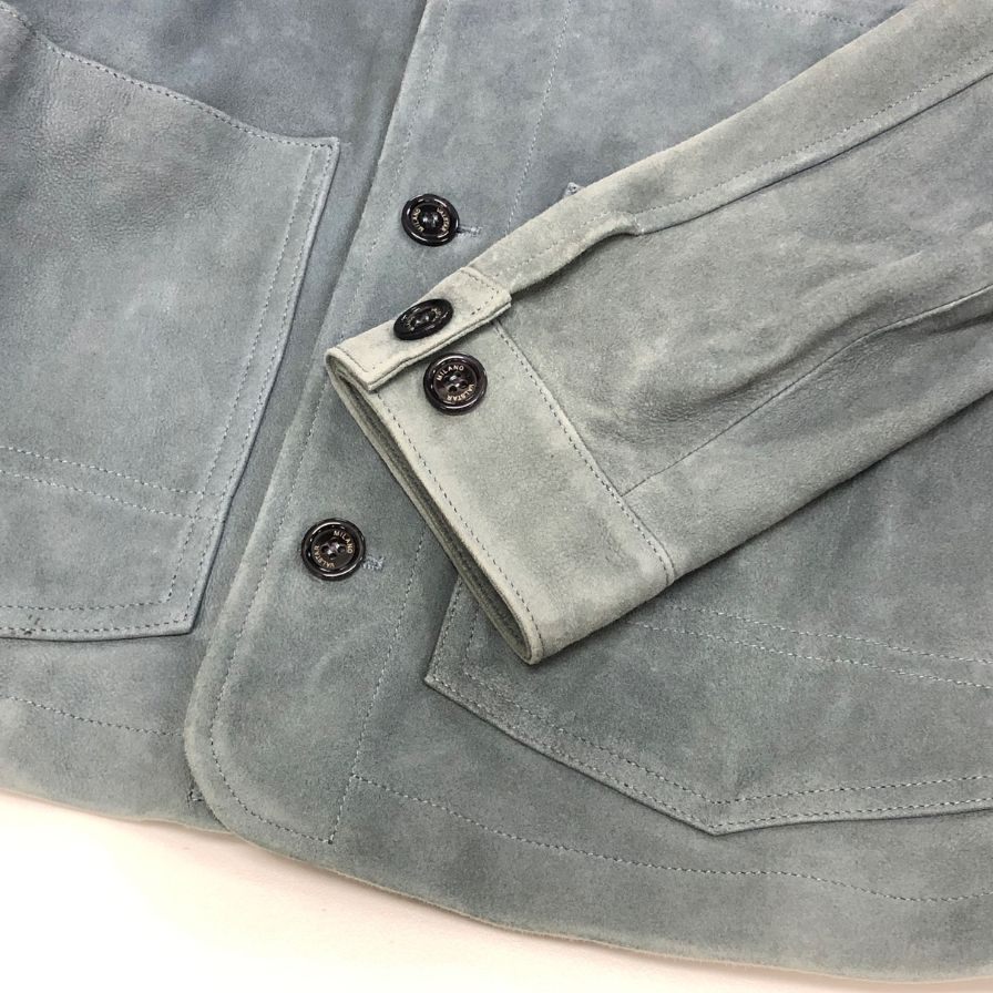 中古◆バルスター ヴァルスター 5B レザー シャツジャケット スエード ラム イタリア製 メンズ サイズ48 グリーン Valstar 【AFB17】