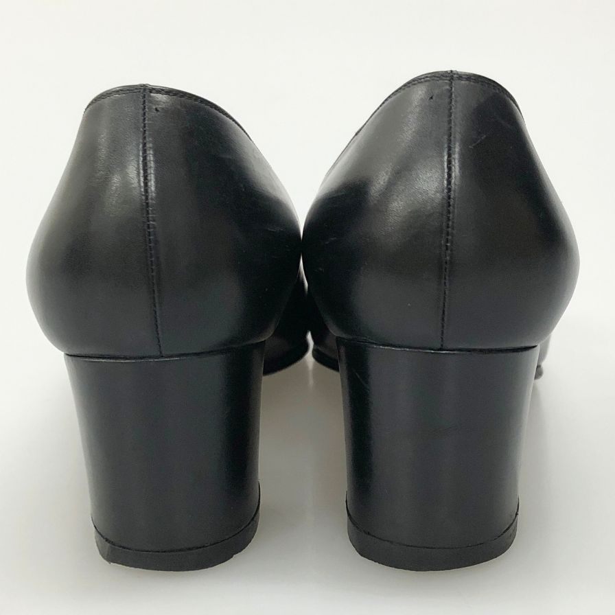 銀座かねまつ パンプス ヒール レザー リボン デザイン ブラック ゴールド レディース サイズ23 Ginza Kanematsu 約23.0cm【AFC45】