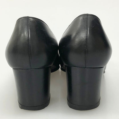 銀座かねまつ パンプス ヒール レザー リボン デザイン ブラック ゴールド レディース サイズ23 Ginza Kanematsu 約23.0cm【AFC45】