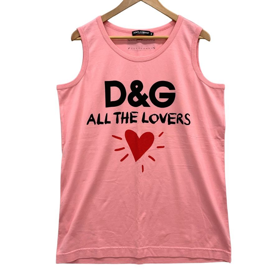 極美品◆ドルチェ&ガッバーナ ノースリーブTシャツ ALL THE LOVERS ピンク レディース サイズ44 DOLCE & GABBANA 【AFB43】