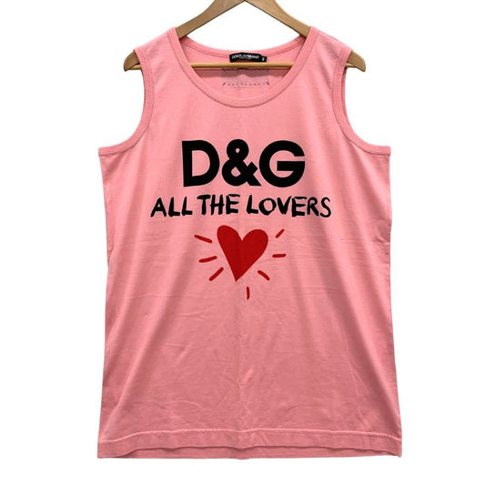 極美品◆ドルチェ&ガッバーナ ノースリーブTシャツ ALL THE LOVERS ピンク レディース サイズ44 DOLCE & GABBANA 【AFB43】