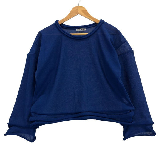極美品◆イッセイミヤケ セーター ラウンドネック ネイビー サイズ2 レディース IM92KN515 ISSEY MIYAKE 【AFB26】