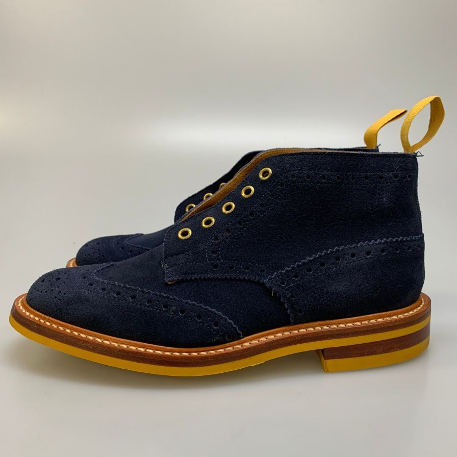 トリッカーズ カントリーブーツ M5833 ウィングチップ スエード メンズ サイズ 8 ブルー系 Tricker's ブーツ 約26.5cm【LA】【中古】