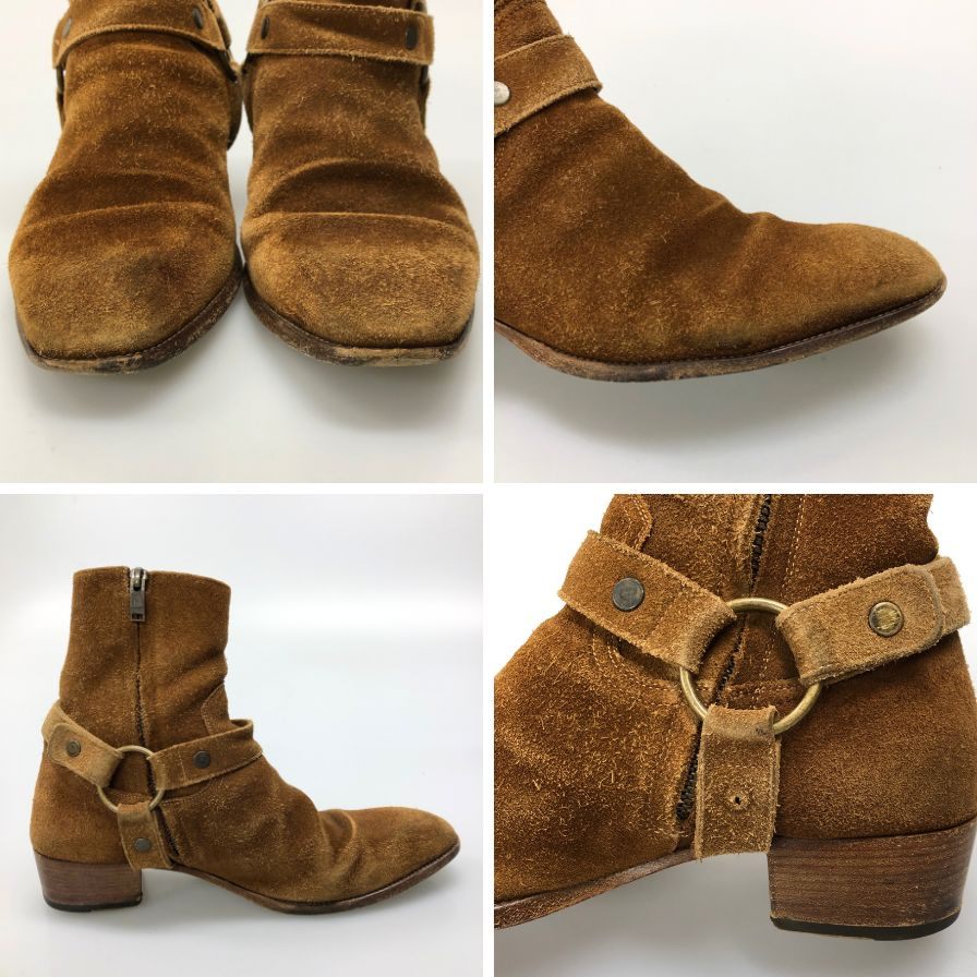 サンローラン ハーネスブーツ ワイアット スエード メンズ ブラウン サイズ43 saint laurent paris 約27.5cm【AFC45】