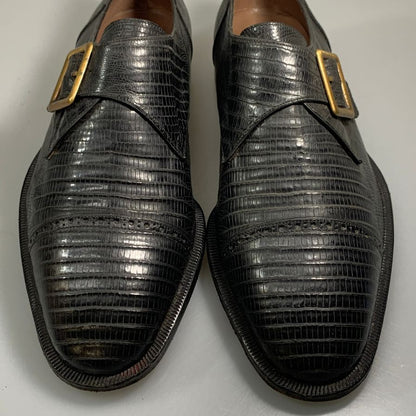 パチョッティ レザーシューズ シングルモンク ストラップ リザード 型押し ブラック サイズ6.5 PACIOTTI 約25.5cm【AFC41-2】