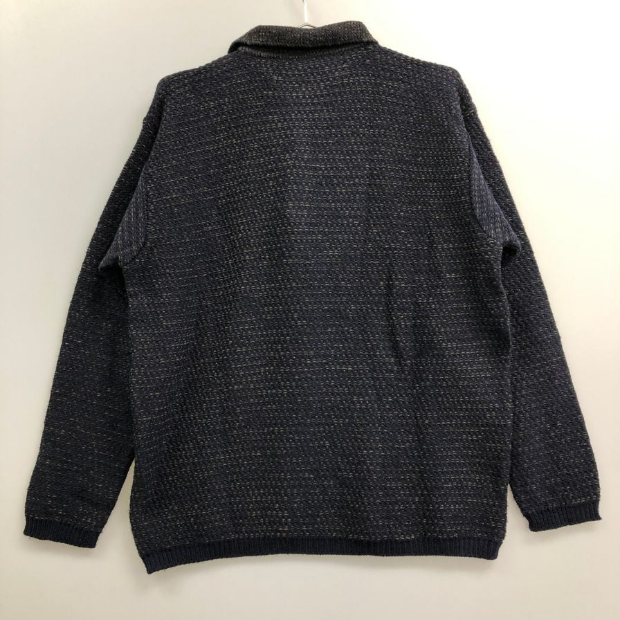 美品◆エルメネジルドゼニア ニットセーター ウール ハイネック スエードパイピング ネイビー系 サイズ50 メンズ Ermenegildo Zegna 【AFB27】