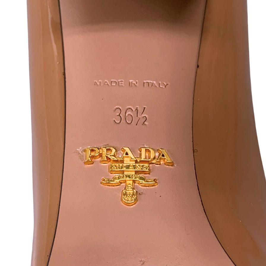 プラダ パンプス エナメル レザー チャンキ―ヒール バイカラー ベージュ系 レディース サイズ36.5 PRADA 約22.5cm【AFC34】