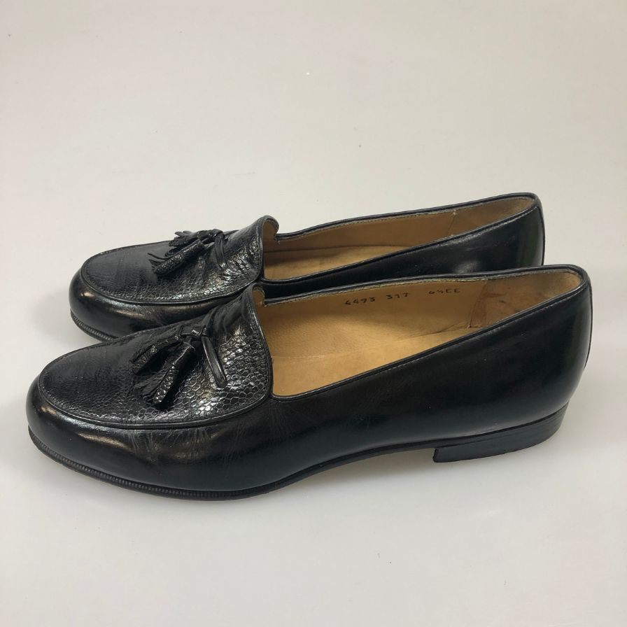 フェラガモ タッセルローファー パイソン ブラック メンズ サイズ6.5 Salvatore Ferragamo 約25.0cm【AFC33】