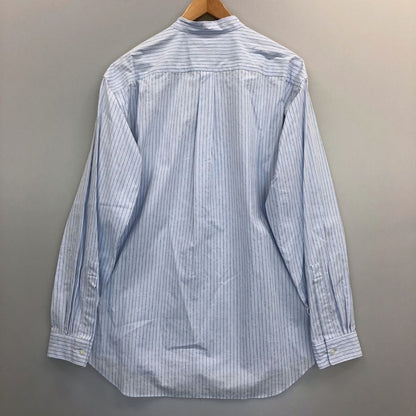新品同様◆ジョンスメドレー シャツ ノーカラー バンドカラー 長袖 ストライプ メンズ ブルー系 サイズL JOHN SMEDLEY 【AFB2】