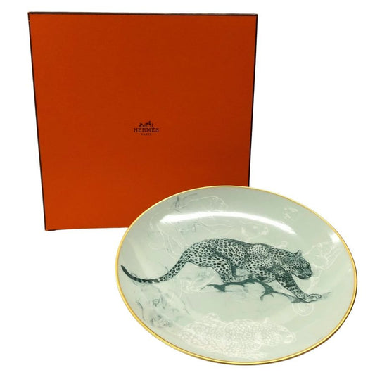 エルメス プレート 赤道直下のスケッチ ヒョウ柄 約21㎝ ブルー HERMES【AFI28】【中古】