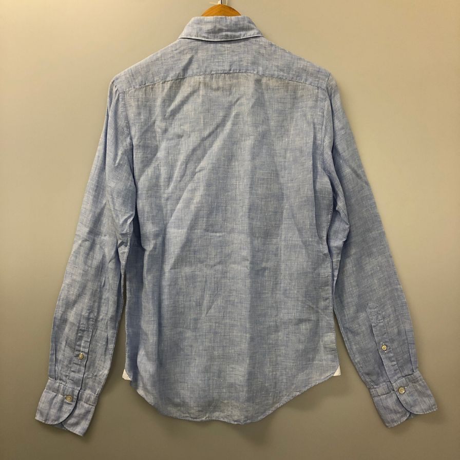 美品◆フィナモレ リネン シャツ メンズ S ライト ブルー Finamore 【AFB41】
