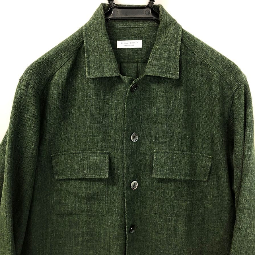 美品◆ミナミシャツ オーダー リネン シャツ ジャケット メンズ サイズ不明 グリーン MINAMI SHIRTS BESPOKE 【AFB20】