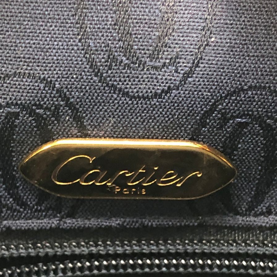 カルティエ サファイアライン レザーショルダーバッグ ゴールド金具 ブラック Cartier【AFE3】