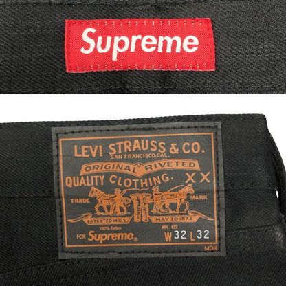 シュプリーム×リーバイス ブラックデニムパンツ 12AW 505 ジップ フライレオパードあしらい メンズ サイズ32×32 ブラック SUPREME×Levi's 【AFB31】