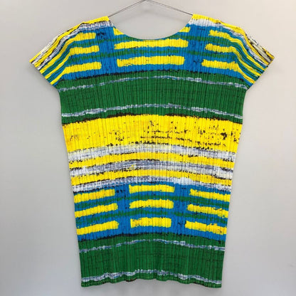 美品◆プリーツプリーズ イッセイミヤケ カットソー 総柄 マルチカラー レディース サイズ3 PP21-JK683 PLEATS PLEASE ISSEY MIYAKE 【AFB10】