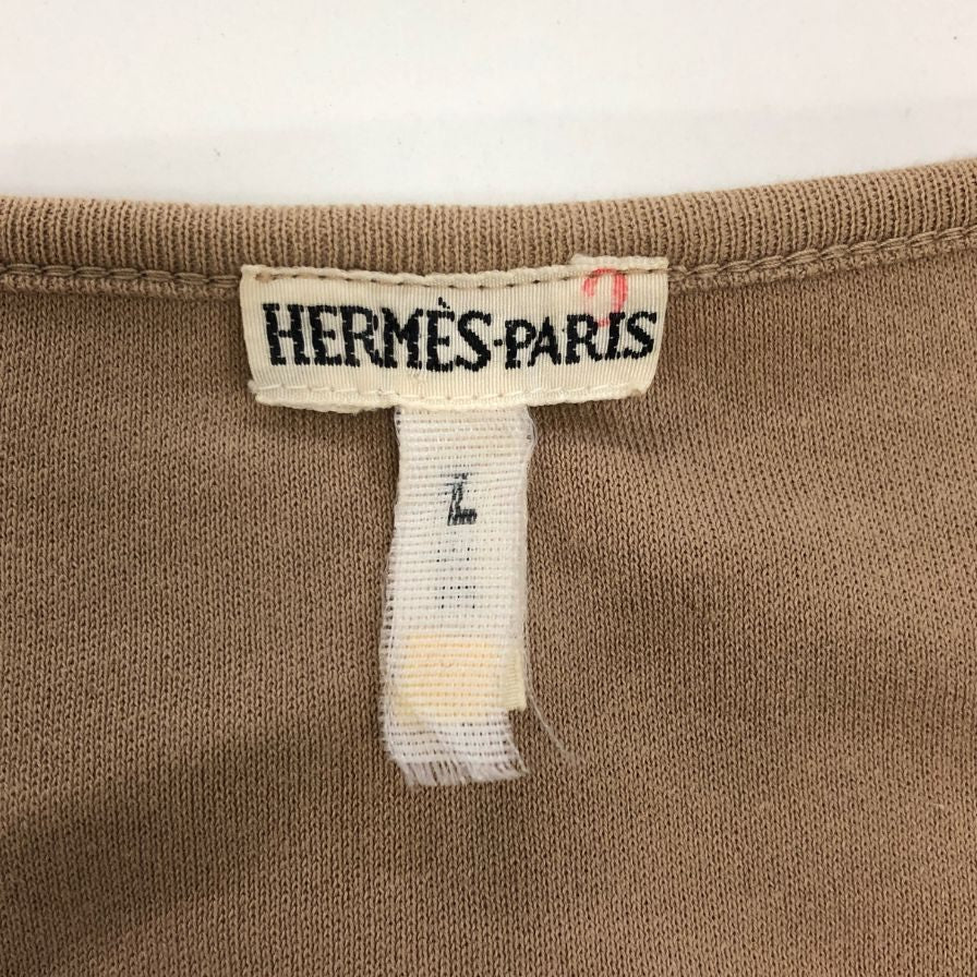 中古◆エルメス 長袖カットソー 袖口刺繍 コットン100% イタリア製 レディース サイズL ブラウン HERMES 【AFB8】