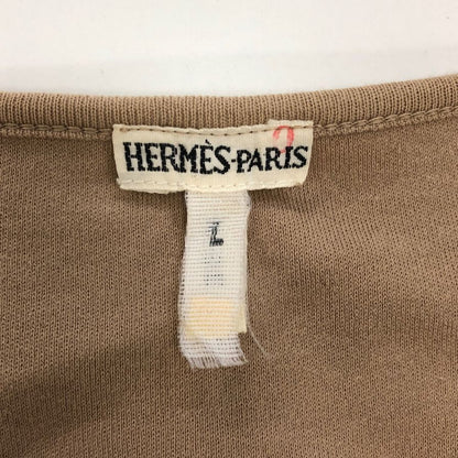 中古◆エルメス 長袖カットソー 袖口刺繍 コットン100% イタリア製 レディース サイズL ブラウン HERMES 【AFB8】