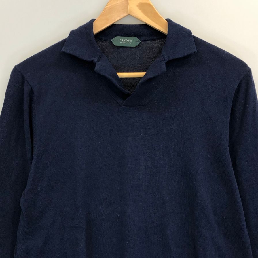 美品◆ザノーネ ニット 襟付き コットン メンズ ネイビー サイズ50 ZANONE 【AFB29】