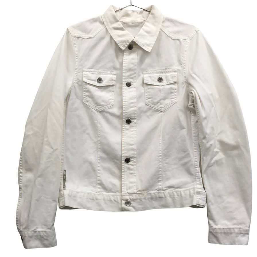 中古◆プラダ 06AW デニムジャケット ロゴボタン ホワイト メンズ サイズ46 GEB007 PRADA 【AFA17】