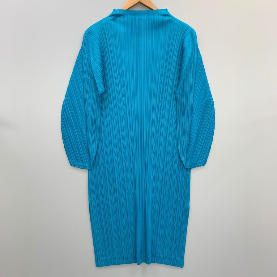 極美品◆プリーツプリーズ イッセイミヤケ プリーツワンピース PP11JT163 サイズ3 レディース ターコイズブルー 長袖 日本製 PLEATS PLEASE ISSEY MIYAKE MADE IN JAPAN 【AFB10】