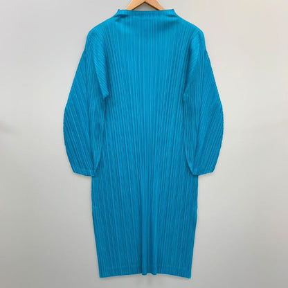 極美品◆プリーツプリーズ イッセイミヤケ プリーツワンピース PP11JT163 サイズ3 レディース ターコイズブルー 長袖 日本製 PLEATS PLEASE ISSEY MIYAKE MADE IN JAPAN 【AFB10】