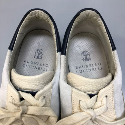 ブルネロ クチネリ レザースニーカー スエード ホワイト×ライトブルー EU40 BRUNELLO CUCINELLI 約25.0cm【AFC28】