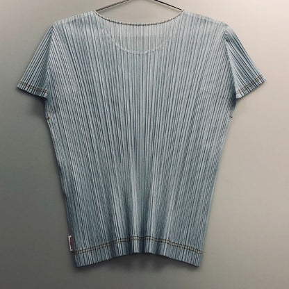 美品◆プリーツプリーズ イッセイミヤケ 半袖 カットソー PP21-JK651 ブルー サイズ3 PLEATS PLEASE 【AFB1】