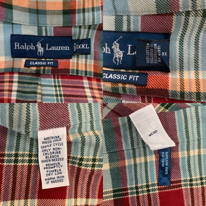 中古■ラルフローレン ボタンダウンシャツ 90S タータンチェック オリーブ系 メンズ サイズXXL Ralph Lauren 【AFB28】