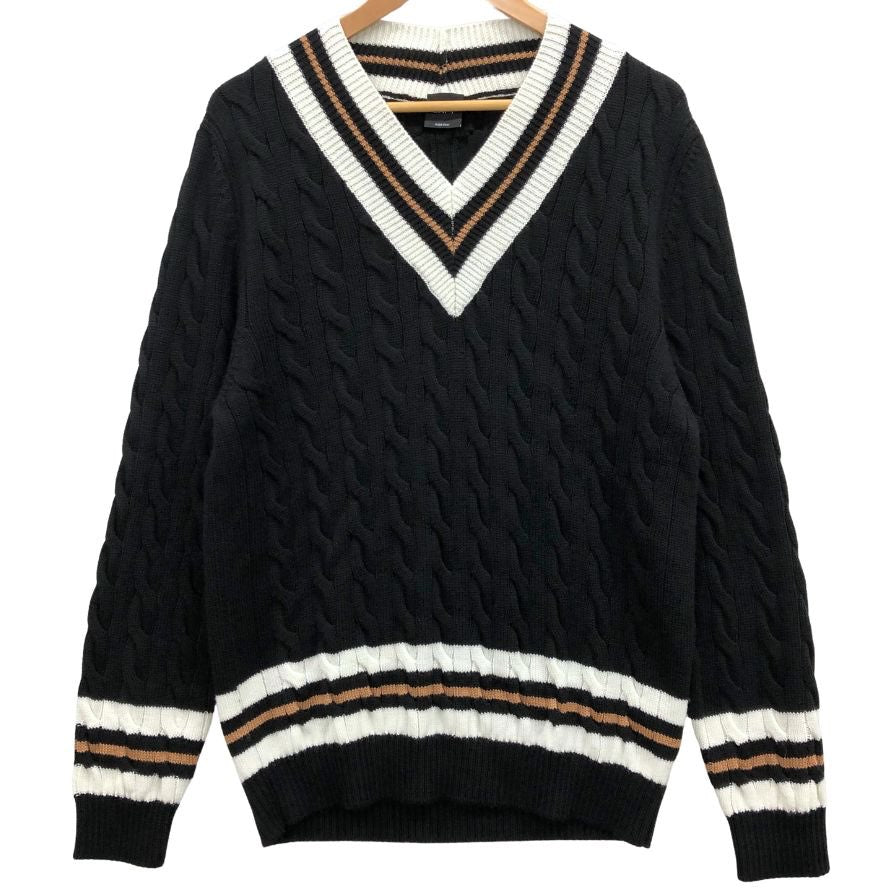美品◆バフィー チルデンニット Vネック ウール ブラック×ホワイト×キャメル サイズ50 メンズ イタリア製 BAFY MADE IN ITALY 【AFB40】