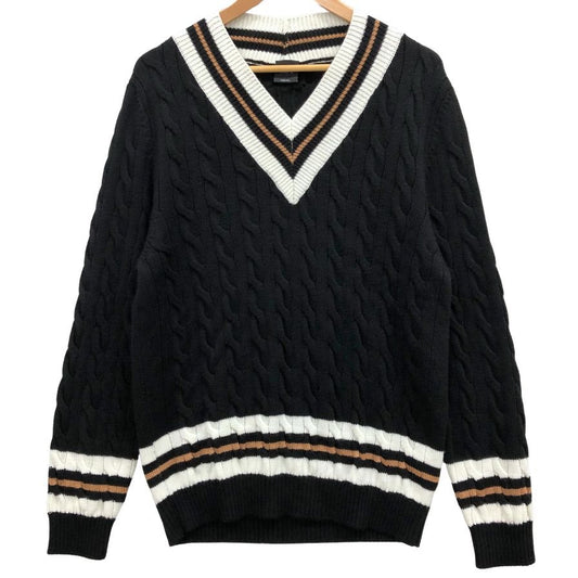 美品◆バフィー チルデンニット Vネック ウール ブラック×ホワイト×キャメル サイズ50 メンズ イタリア製 BAFY MADE IN ITALY 【AFB40】