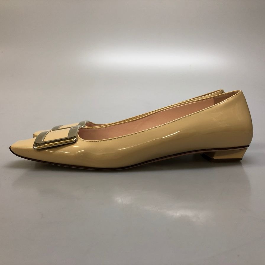 ロジェヴィヴィエ パンプス フラットシューズ スクエアバックル パテントレザー ベージュ系 レディース サイズ40 Roger Vivier 約26.0cm【AFD4】