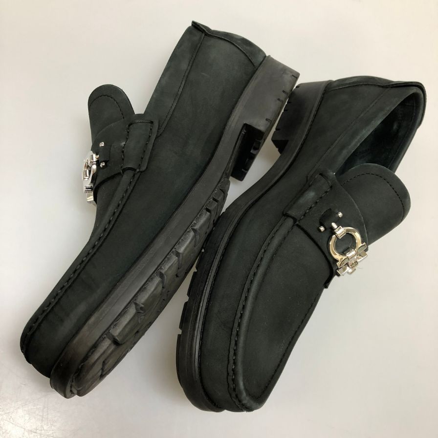 フェラガモ ビットローファー 96849 ヌバック メンズ ブラック サイズUK8.5EEE Salvatore Ferragamo 約27.0cm【AFD14】