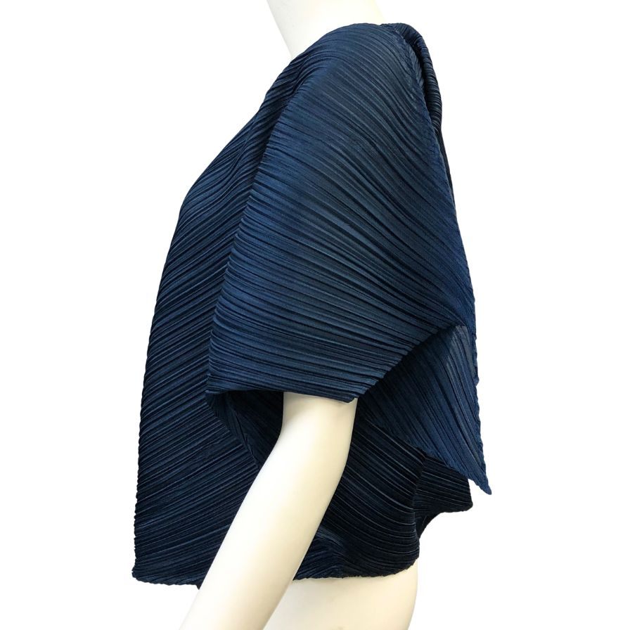 美品◆プリーツプリーズ トップス  フレア PP51JK461 ポリエステル  ネイビー  PLEATS PLEASE 【AFB29】