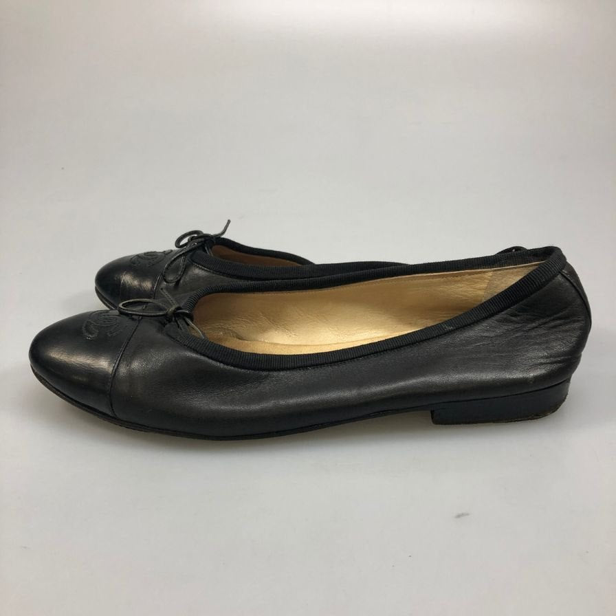 シャネル バレエシューズ CCマーク レディース サイズ37.5 ブラック CHANEL 約24.0cm【AFC45】