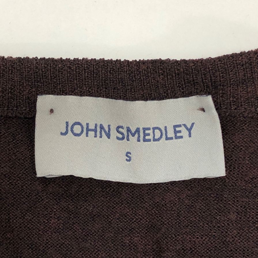 美品◆ジョンスメドレー  ウール  クルーネック 長袖 シャツ メンズ サイズ  S ブラウン系  JOHN SMEDLEY 【AFB5】
