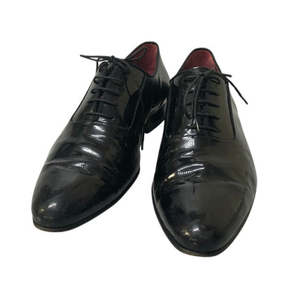 ルイヴィトンST1008 レザーシューズ プレーントゥ ガラスレザー チェック柄 ブラック サイズUK8 メンズ LOUIS VUITTON 約27.0cm【AFC4】