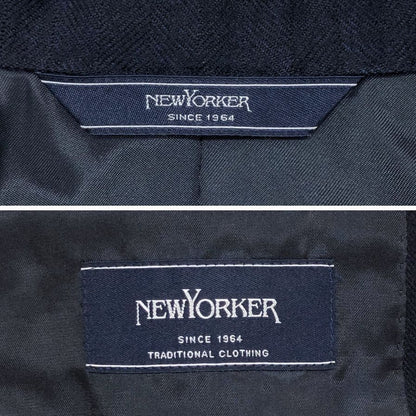新品同様◆ニューヨーカー テーラードジャケット 2B シングル 黒銀ボタン ウール ネイビー メンズ サイズM NEWYORKER 【AFB42】