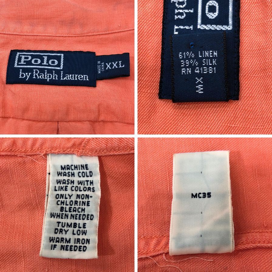 中古◆ポロ ラルフローレン ヴィンテージ開襟シャツ オレンジ メンズ サイズXXL POLO RALPH LAUREN 【AFB45】